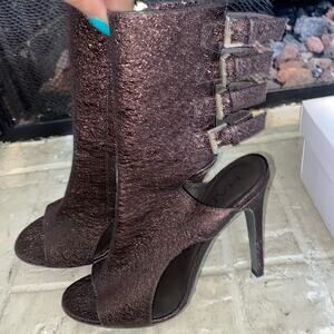 Halston Bronze Metallic Heel Strap Up Boots/Shoes Size 40 (10)